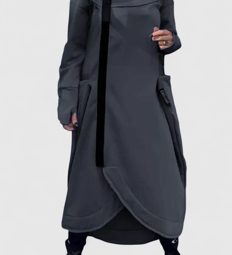 MARIE - Hosszú kabát kapucnival és cipzárral