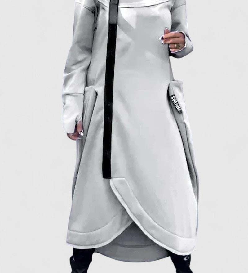 MARIE - Hosszú kabát kapucnival és cipzárral