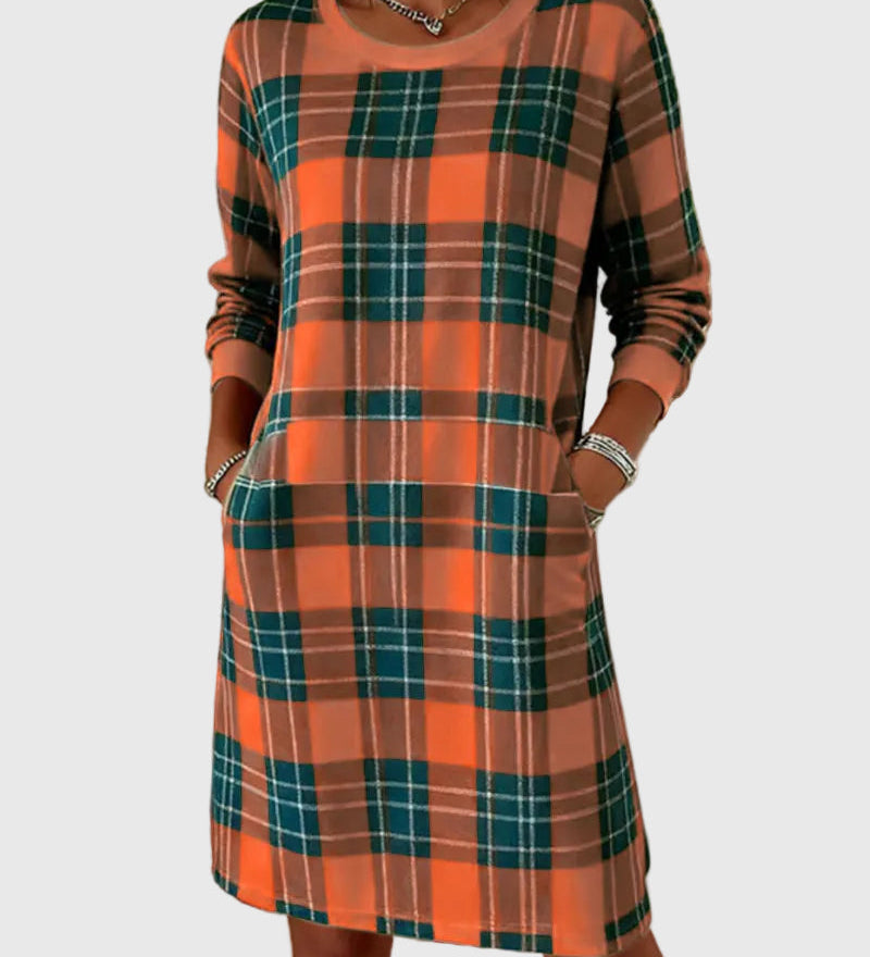 Hosszú Ujjú Kockás Pólóruha