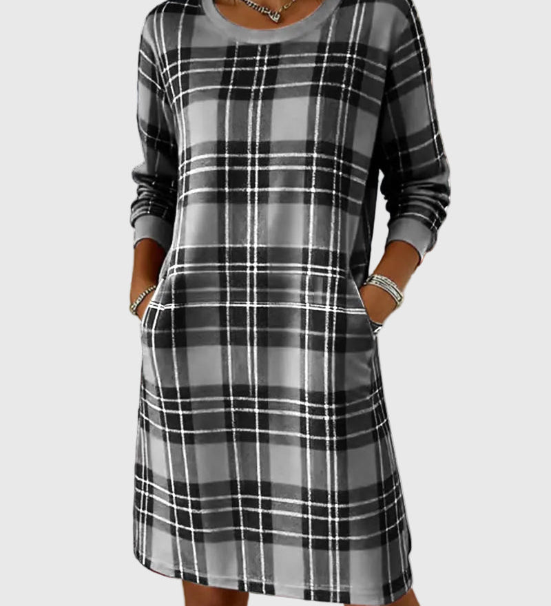 Hosszú Ujjú Kockás Pólóruha