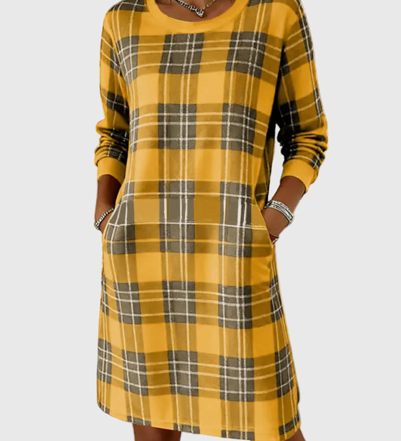 Hosszú Ujjú Kockás Pólóruha