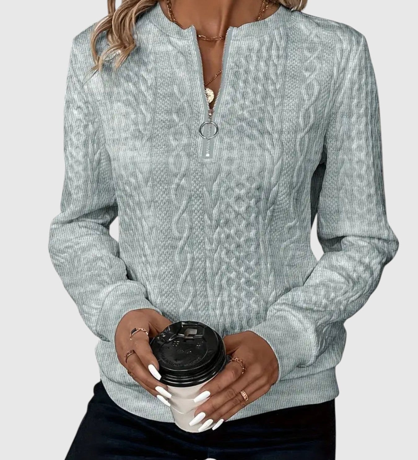 Amalie - Kötött pulóver cipzáras dizájnnal