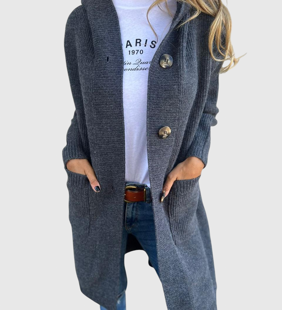 Gizel – Hosszú kötött kabát kapucnival