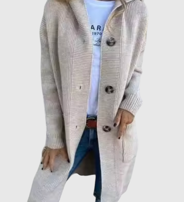 Gizel – Hosszú kötött kabát kapucnival