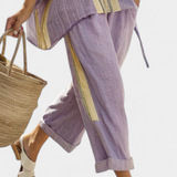 Len-bambusz szett bájos levendulával és sárga csíkkal