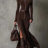 Marsella | Hosszú barna ruha övvel