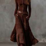 Elisa | Velúr maxi ruha övvel