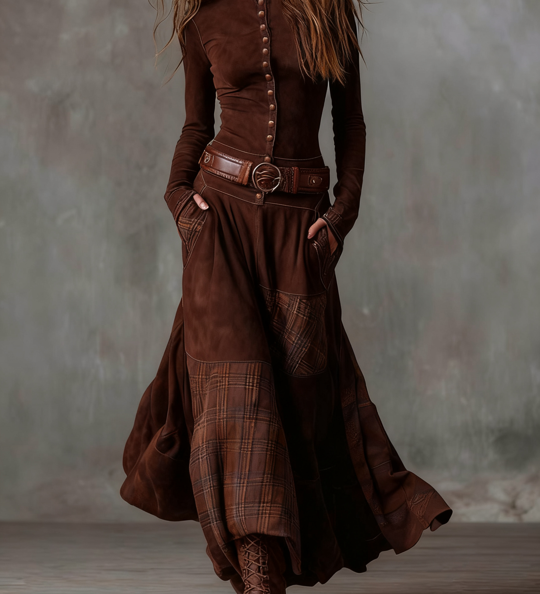 Elisa | Velúr maxi ruha övvel