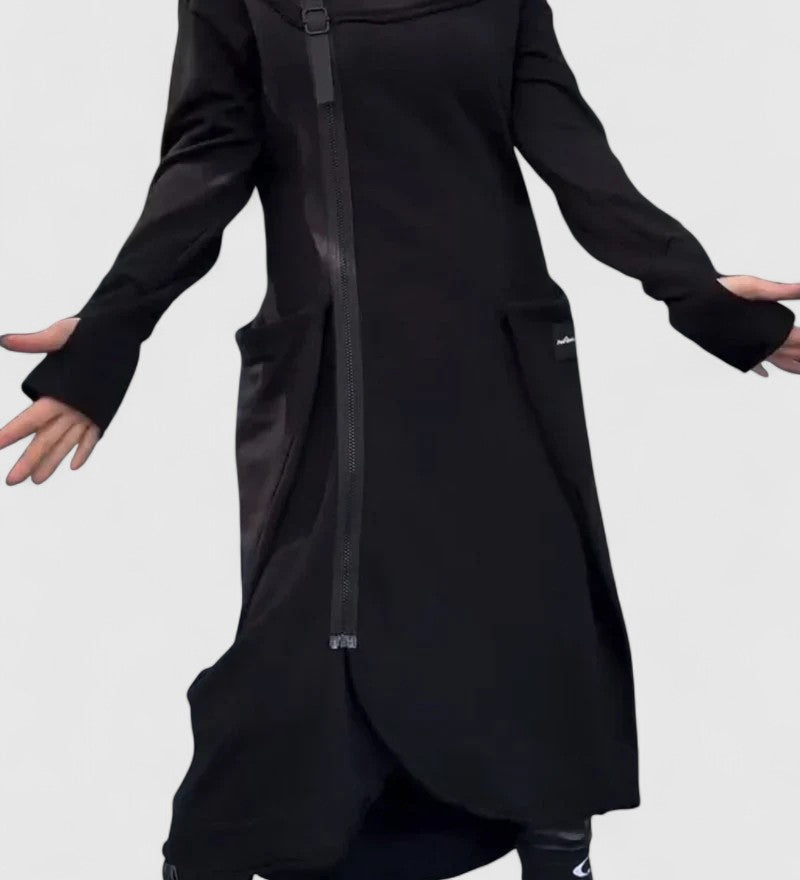 MARIE - Hosszú kabát kapucnival és cipzárral