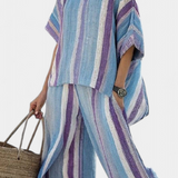 Elegáns Daisy csíkos szett mályva és világoskék árnyalatokban a kifinomult megjelenésért